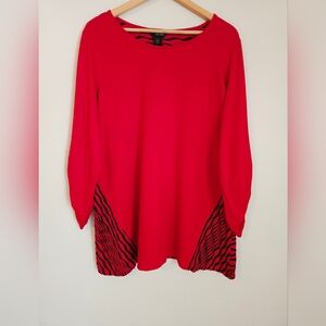 Ali Miles tunic top red textured black/red stripes ruched sleeve Lagenlook XL